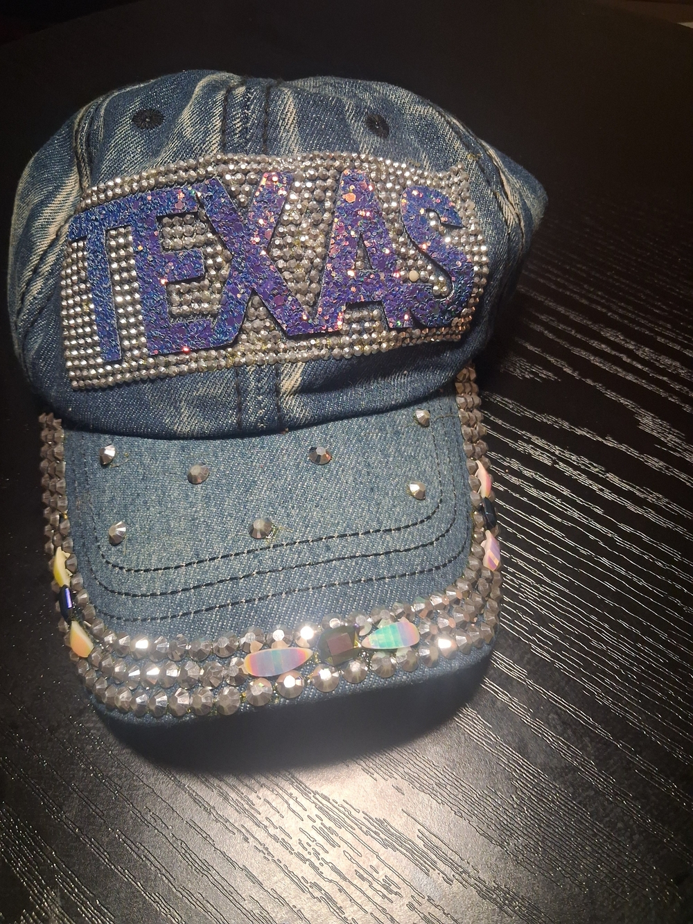 DENIM 'TEXAS' Rhinestone Womens Cap - Blue Size L Adjiustable